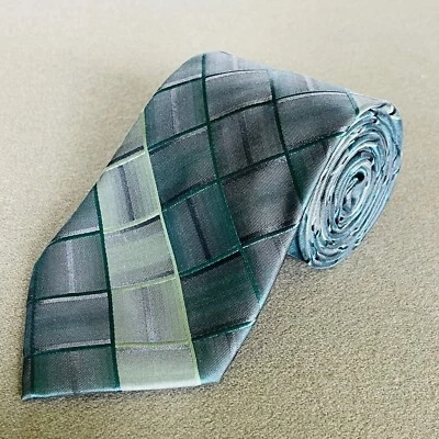 Gravata clássica Stafford Essentials masculina azul cinza quadriculada mistura de seda - Imagem 1 de 4