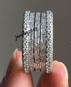 Baguette D/VVS Moissanite Wedding Gift For Men's Eternity Band Ring 925 Silver - Picture 1 of 9