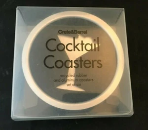 Set of Six Martini Themed Coasters Recycled Rubber & Aluminum Crate & Barrel NIB - Imagen 1 de 2