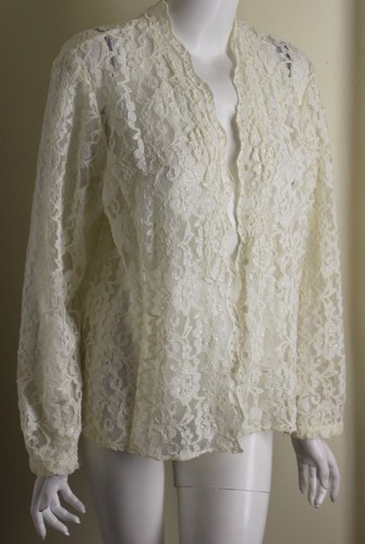 OFF WHITE Topper giacca aperto Laura Ashley taglia XL bianco crema pizzo floreale perline lusso