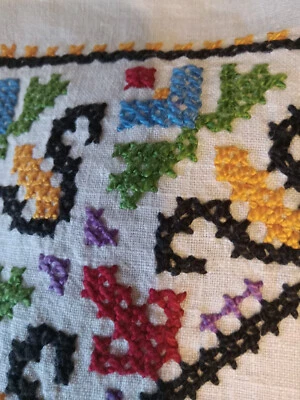 VINTAGE HAND MADE CROSS STITCH TABLE CLOTH  51" X 65" - Image 1 of 4