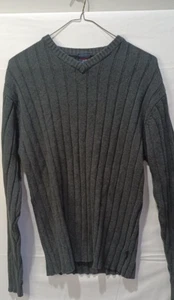 Vtg Tommy Hilfiger Tommy Jeans V Neck Ribbed Men's Sweater Gray Medium - Picture 1 of 10