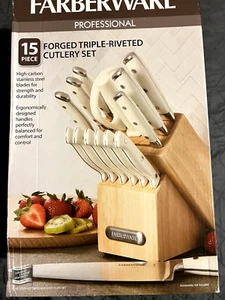 Farberware Professional 15-Pc. White Handle Cutlery Block Set New - Picture 1 of 1