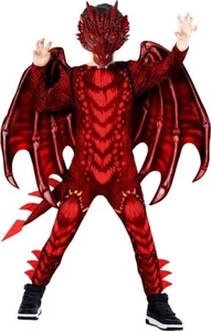 Deluxe Boys Red Dragon Costume with Wings Mask Kids Halloween Suit 4 - 14 yrs - Picture 1 of 7