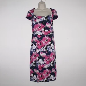 Laura Ashley Floral Midi Dress UK 14 Navy Pink White Summer Short Sleeve Retro - Picture 1 of 10