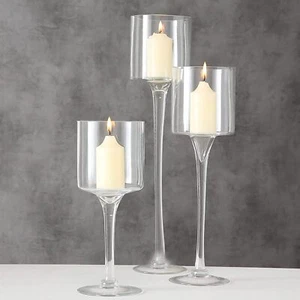 Glass Candleholders Tea Light Candle Holders Clear Wedding Weddings Hurricane Ta - Picture 1 of 7