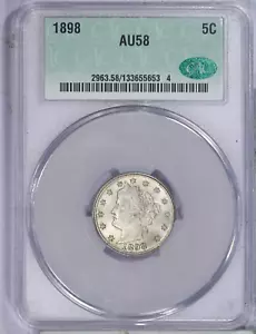 1898 Liberty V Nickel 5c CACG CAC AU58 LB - Picture 1 of 2