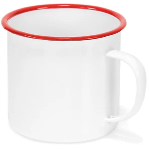 Tazza da tè caffè rotonda grande 22 oz in metallo smaltato con manico, bordo bianco/rosso - Foto 1 di 3