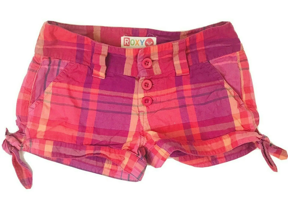 Розовые шорты в клетку для девочек ROXY размер 7 боковые галстуки - Изображение 1 из 4
