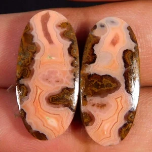 22.10Cts. Natural Powerful Moroccan Seam Agate Pair Oval Cabochon Loose Gemstone - Picture 1 of 3