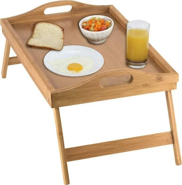 Bamboo Breakfast Bed Tray Table with Folding Legs