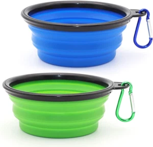 2-Pack Collapsible Dog Bowls โ Portable Travel Pet Food & Water Dish w/ Clips - Picture 1 of 8
