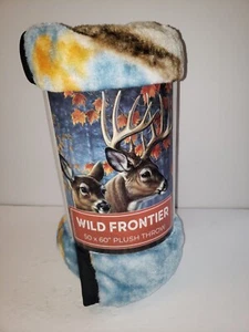 WILD FRONTIER PLUSH THROW WILDERNESS DEER MULTICOLOR 50" X 60" - Picture 1 of 6