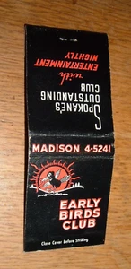 Vintage UNUSED EARLY BIRDS NIGHT CLUB Spokane Washington - Picture 1 of 3