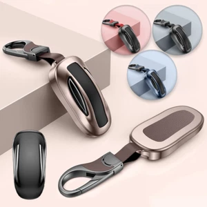 Aluminum Alloy Leather Car Key Fob Case Cover Bag For Tesla Model X 2016-2020 - Picture 1 of 19