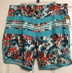 NWT Red Camel size 38 blue red beige striped floral swim shorts mens - Picture 1 of 4