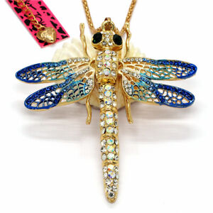 Hot Blue Enamel Cute Dragonfly Crystal Fashion Women Sweater Chain Necklace
