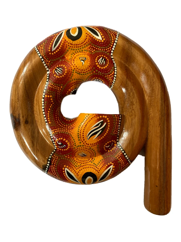 NO EYE DEER Hand Made Curly Didgeridoo Travel World Music Aboriginal Dot Pattern Compact