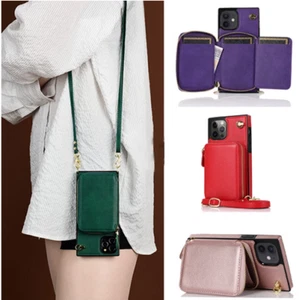 Crossbody Shoulder Strap Bag Zipper Wallet Leather Case Card Stand Holder Cover - Picture 1 of 12