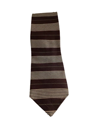 Claiborne 100% Silk Tie Brown Tan Stripe Classic Career Neutral Made In USA - Image 1 of 4