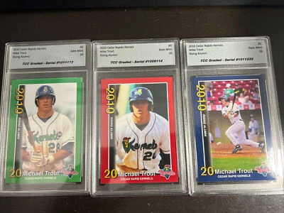 Lote de 3 núcleos Cedar Rapids Mike Trout 2010 1, 2 y 3 gema graduada TCC como nueva 10 Foto 1 de 4