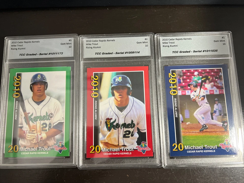 Lote de 3 núcleos Cedar Rapids Mike Trout 2010 1, 2 y 3 gema graduada TCC como nueva 10 Foto 1 de 4