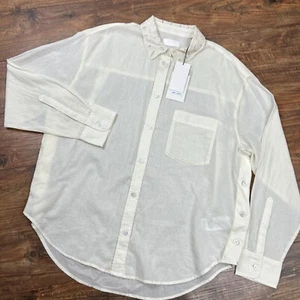 7 For All Mankind Damen M elfenbeinfarben geknöpftes Hemd Häkelkragen LS NEU 178 $ - Bild 1 von 11