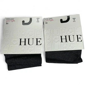HUE Girls Shimmer Lurex Tights 2 Pairs Size Small (4-6) Black New - Picture 1 of 4