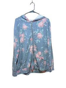 Style & Co. Damenpullover Übergröße 1X blau Blumenmuster Kapuze Fronttasche  - Bild 1 von 11