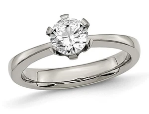 Titanium Synthetic Cubic Zirconia Solitaire Engagement Ring - Picture 1 of 5