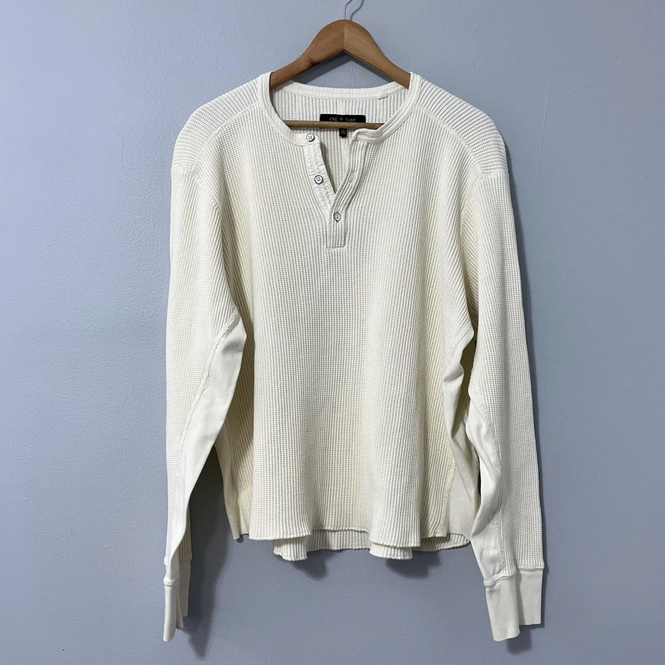 Rag & Bone Thermal Henley Shirt Mens 2XL White Waffle Knit Long Sleeve Casual - Image 1 of 4
