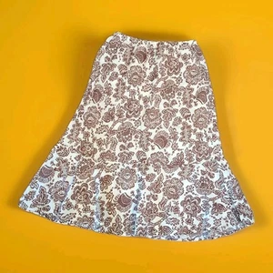 Putumayo Women’s Midi Skirt 100% Linen Size Small Elastic Waist Brown Ivory - Picture 1 of 10