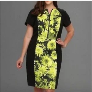 NWT Michael Michael Kors Dress black w/green floral panel short sleeve Size 24W - Picture 1 of 8
