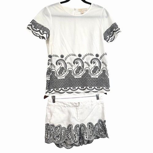 MICHAEL Michael Kors set abbinato paisley ricamato bianco nero cotone lino