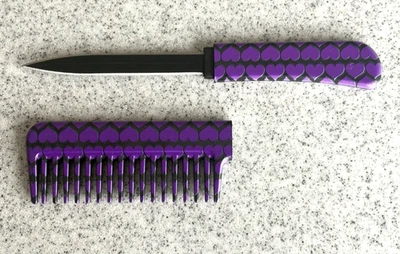 3.25” Fixed Blade Ladies Handbag pocket Knife Dagger style PURPLE Hearts New - Image 1 of 2