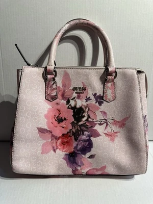 Bolso de Mano Guess Doble Asa, Cartera Beige Floral con Acuarela Rosa. Usado en excelente estado Foto 1 de 4