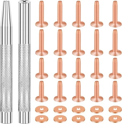 Paquete de 20 remaches y rebabas de cobre (14 mm y 19 mm) con herramienta de remache perforador de 2 piezas para... Foto 1 de 2