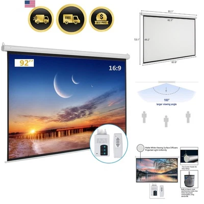 Pantalla Proyector Motorizada 92 pulgadas HD Control Remoto para Home Theater Aula Foto 1 de 4