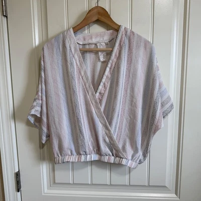 Blusa Boho Top Sadie & Sage Rayas Sobrepelliz Dolman Manga Corta Cintura Elástica Foto 1 de 4