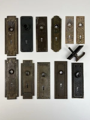 Vintage Antique Door Backplate Lot Mixed Brass Ornate Skeleton Key Hardware Set - Image 1 of 3