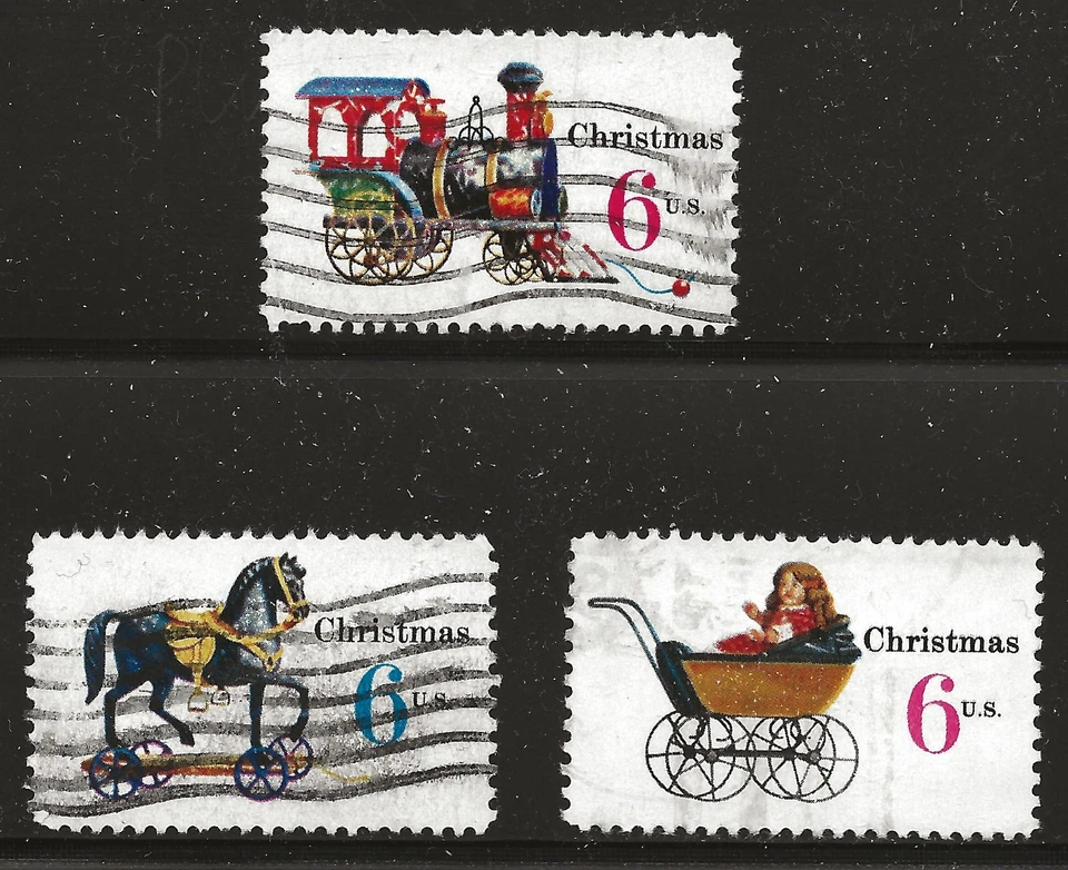 US Scott #1415-16 & 1418, Singles 1970 Christmas 6c FVF Used - Image 1 of 1