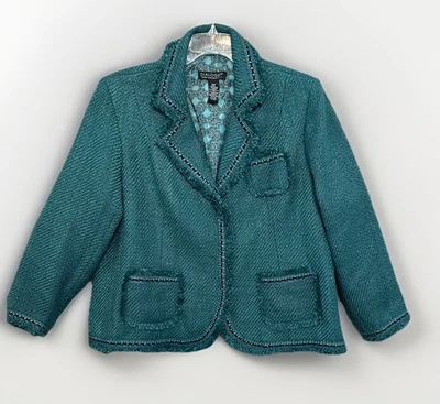 Dialogue Tweed Jacket Classic Designr Womens 22 W Green Velvet Ribbon Wool Blend - Image 1 of 4