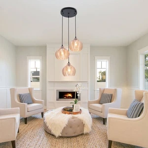 Modern Pendant Light Wave Pattern Glass Shade Chandelier Restaurant Ceiling Lamp - Picture 1 of 11