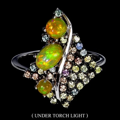 925 Sterling Silver Ring Oval Fire Opal 6x4mm Sapphire Gemstone Jewelry Size 7 - Image 1 of 4