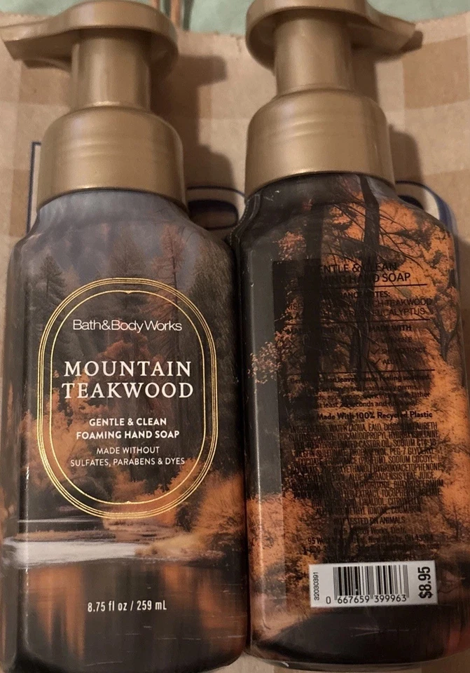"Mountain Teakwood" 发泡手香皂 8.75 盎司 X 2 浴缸和身体工作免运费" — 第 1/1 张图片