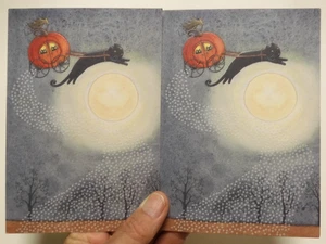 2 Cards Recycled By Mary C. Melcher Have A Magical Halloween Black Cat Pumkin - Picture 1 of 7