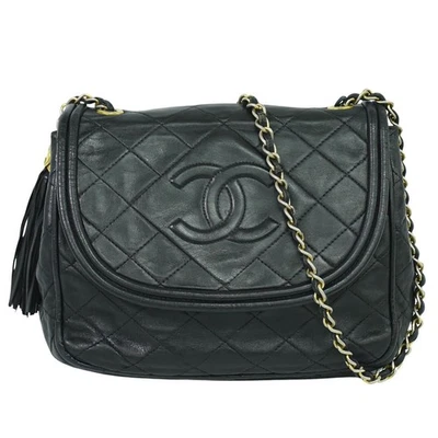 CHANEL Coco Mark Matelass Tassel Chain Shoulder Bag Leather Black - Image 1 of 4