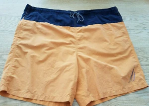 Nautica Swim Trunks Mesh Lined Board Shorts Men's L Spell-Out Orange Black Block - Picture 1 of 11