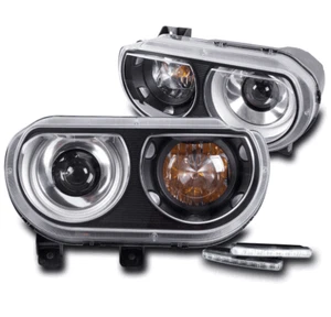FOR 08-14 CHALLENGER (HID) CRYSTAL HEADLIGHT LAMP BLACK W/BUMPER DRL LED - Bild 1 von 4