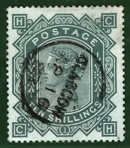 GB QV Stamp SG.131 10s Blue Paper VFU Used 1883 CDS Cat £4,500+75%=£7,875 BLACK7 - Picture 1 of 6